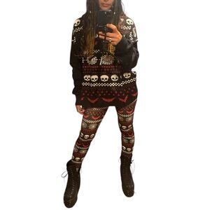 NWT dolls kill spooky wishes Black and Red Skull Patterned Women's set size xs